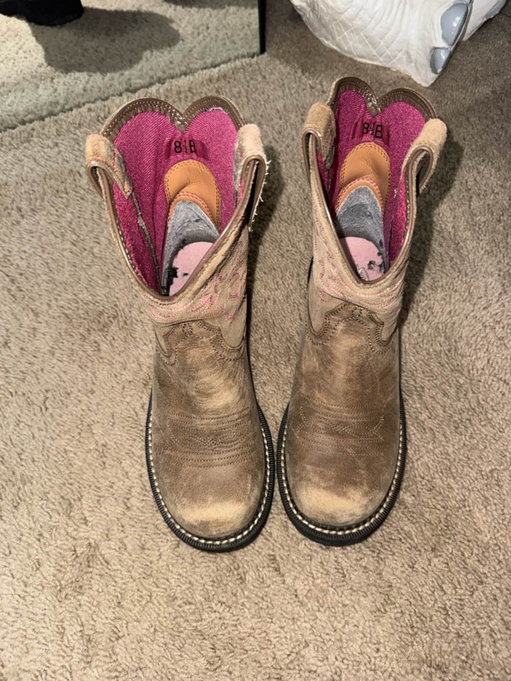 Ariat Brown Leather Western Ankle Boots with Pink Lining